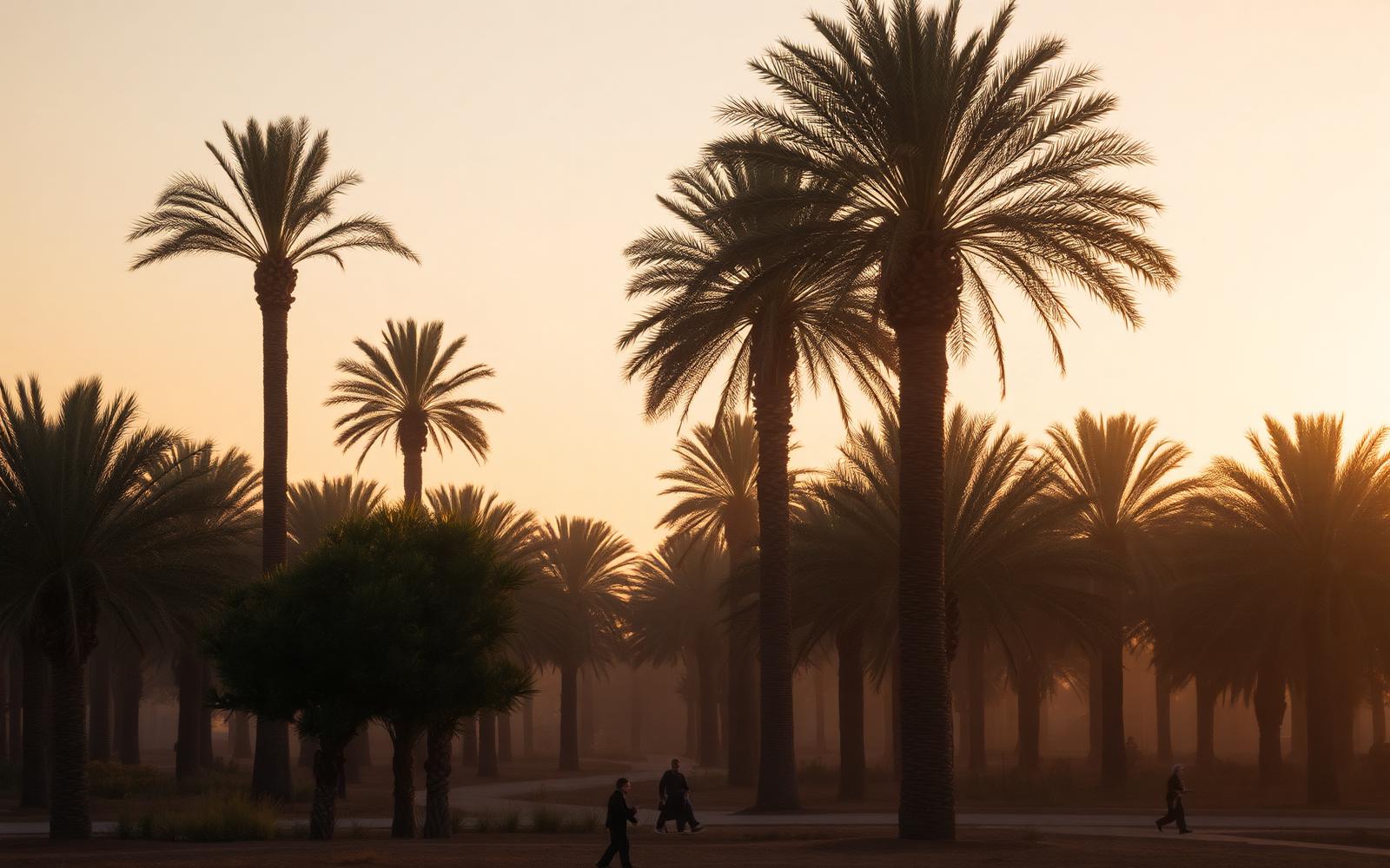 Palm grove at golden hour outside Marrakech